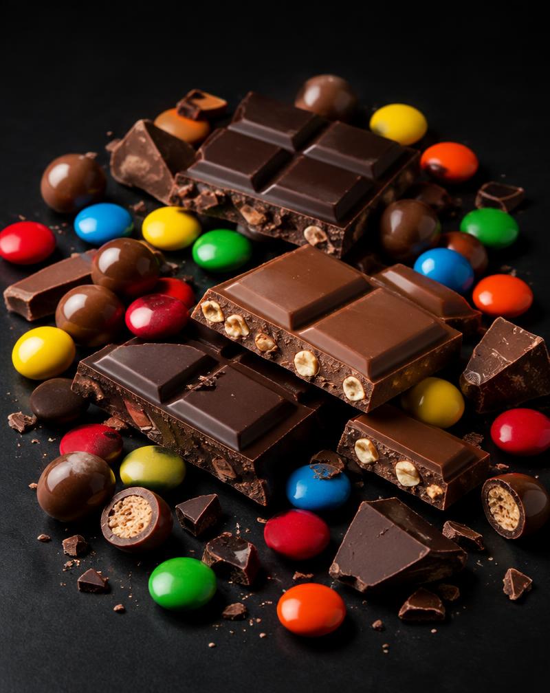 Chocolate bars and colourful sweets